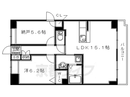 奈良線 新田駅(京都) 徒歩5分 6階建 築5年(1SLDK/4階)の間取り写真
