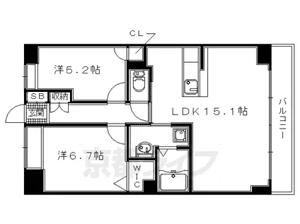 奈良線 新田駅(京都) 徒歩5分 6階建 築5年(2LDK/5階)の間取り写真