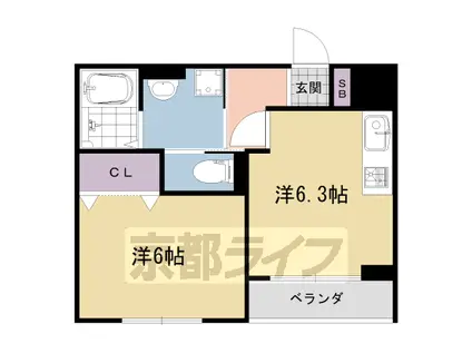 近鉄京都線 伊勢田駅 徒歩12分 2階建 築6年(1DK/2階)の間取り写真