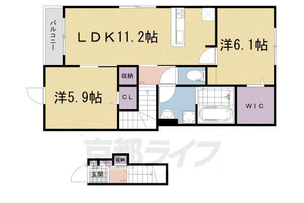 奈良線 山城青谷駅 徒歩2分 2階建 築6年(2LDK/2階)の間取り写真