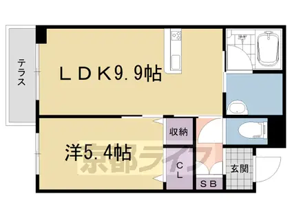 近鉄京都線 富野荘駅 徒歩10分 3階建 築5年(1LDK/2階)の間取り写真