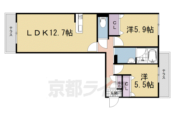 シャーメゾンレフィーノ(2LDK/3階)の間取り写真