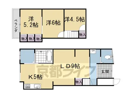 近鉄京都線 富野荘駅 徒歩4分 2階建 築58年(3LDK)の間取り写真