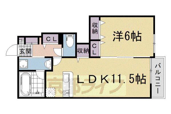奈良線 山城青谷駅 徒歩13分 2階建 築5年(1LDK/1階)の間取り写真
