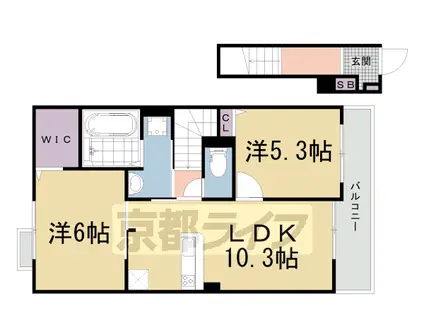 近鉄京都線 小倉駅(京都) 徒歩39分 2階建 築5年(2LDK/2階)の間取り写真