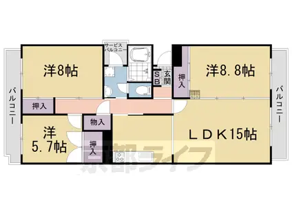 京阪電気鉄道宇治線 木幡駅(京阪) 徒歩12分 4階建 築41年(3LDK/3階)の間取り写真