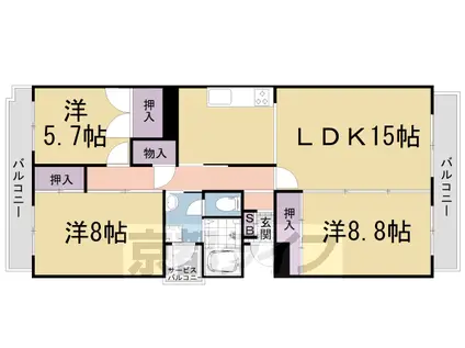 京阪電気鉄道宇治線 木幡駅(京阪) 徒歩12分 4階建 築41年(3LDK/3階)の間取り写真