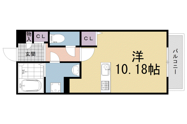 京阪電気鉄道京阪線 淀駅 徒歩12分 2階建 築5年(ワンルーム/1階)の間取り写真
