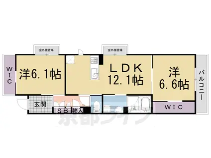 奈良線 長池駅 徒歩5分 3階建 築4年(2LDK/1階)の間取り写真
