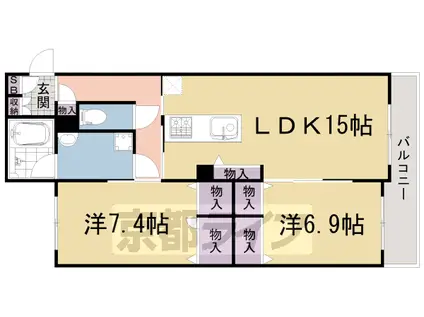 近鉄京都線 大久保駅(京都) 徒歩4分 3階建 築4年(2LDK/2階)の間取り写真