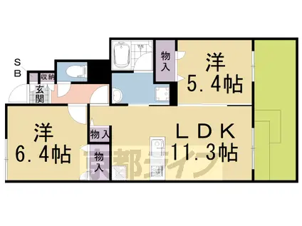 奈良線 宇治駅(ＪＲ) 徒歩13分 2階建 築4年(2LDK/1階)の間取り写真