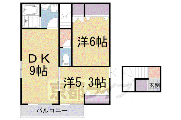 奈良線 宇治駅(ＪＲ) 徒歩4分 2階建 築4年(2DK/2階)の間取り写真