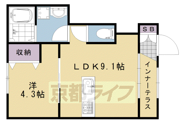 阪急電鉄嵐山線 上桂駅 徒歩13分 2階建 築10年(1LDK/1階)の間取り写真