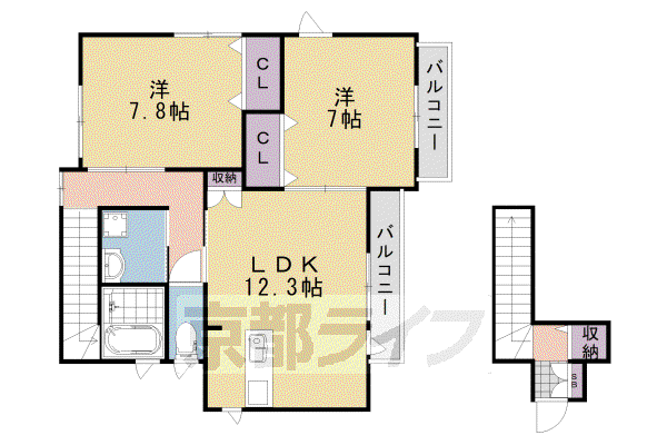 シャンテ上桂(2LDK/2階)の間取り写真