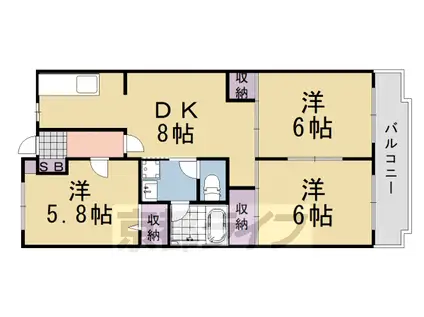 サンク・メルベーユ並河(3DK/4階)の間取り写真