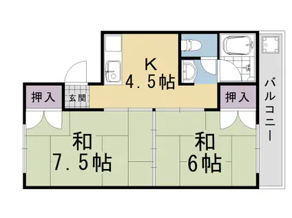 コーポアクエリアス(2DK/2階)の間取り写真