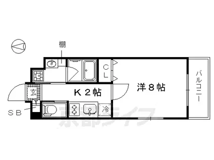 京都市東西線 二条駅 徒歩18分 5階建 築9年(1K/4階)の間取り写真