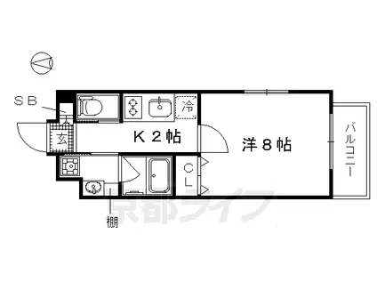 京都市東西線 二条駅 徒歩18分 5階建 築9年(1K/4階)の間取り写真