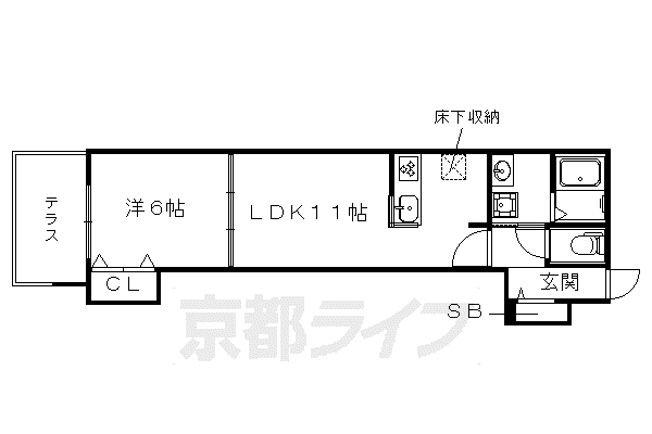 山陰本線 円町駅 徒歩7分 2階建 築10年(1LDK/1階)の間取り写真