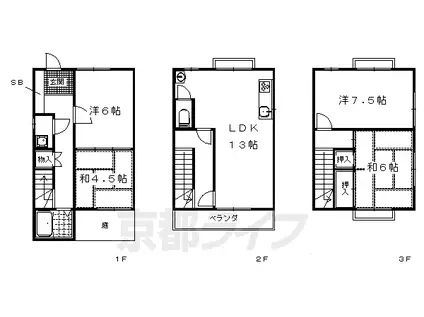 京福北野線 北野白梅町駅 徒歩15分 2階建 築43年(4LDK)の間取り写真