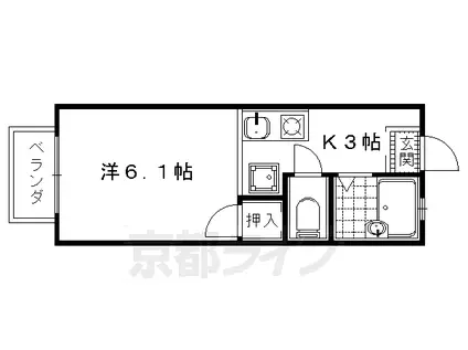 京都市烏丸線 北大路駅 徒歩5分 2階建 築34年(1K/2階)の間取り写真