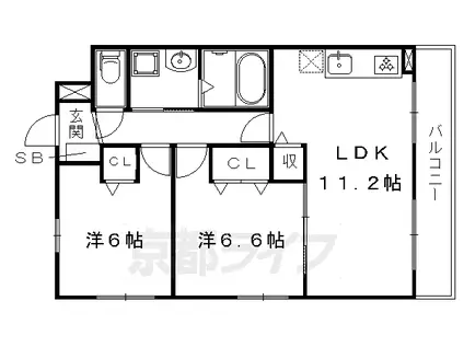 京福北野線 北野白梅町駅 徒歩15分 3階建 築9年(2LDK/3階)の間取り写真