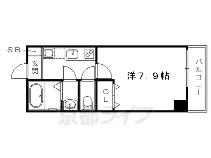 京福北野線 北野白梅町駅 徒歩5分 5階建 築9年(1K/5階)の間取り写真