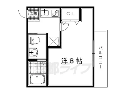 京都市東西線 二条駅 徒歩17分 4階建 築9年(1K/2階)の間取り写真