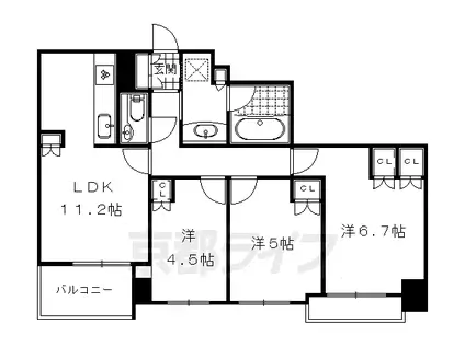 京都市烏丸線 今出川駅 徒歩3分 7階建 築9年(3LDK/3階)の間取り写真