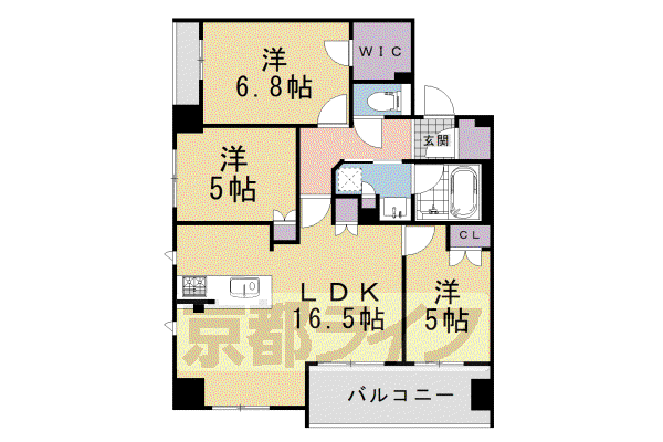 京都市烏丸線 今出川駅 徒歩3分 7階建 築9年(3LDK/2階)の間取り写真