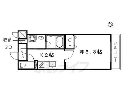 京都市烏丸線 丸太町駅(京都市営) 徒歩13分 3階建 築9年(1K/3階)の間取り写真