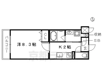 京都市烏丸線 丸太町駅(京都市営) 徒歩13分 3階建 築9年(1K/2階)の間取り写真