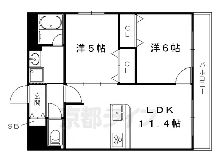 京福北野線 北野白梅町駅 徒歩20分 3階建 築9年(2LDK/3階)の間取り写真