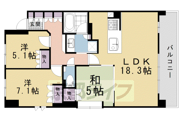 京都市烏丸線 鞍馬口駅 徒歩2分 5階建 築9年(3LDK/2階)の間取り写真