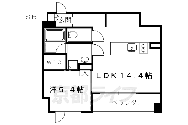京阪電気鉄道鴨東線 神宮丸太町駅 徒歩7分 5階建 築8年(1LDK/4階)の間取り写真