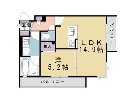 京都市烏丸線 北大路駅 徒歩1分 3階建 築8年(1LDK/2階)の間取り写真
