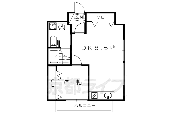 カーサ御所西(1LDK/2階)の間取り写真