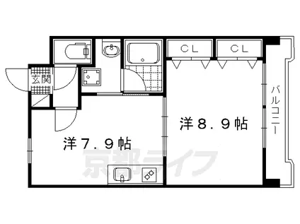 京都市烏丸線 今出川駅 徒歩13分 3階建 築47年(1DK/3階)の間取り写真