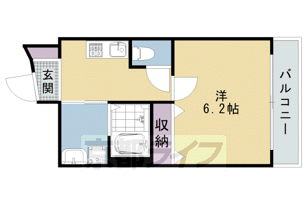 京都市烏丸線 鞍馬口駅 徒歩5分 3階建 築8年(1K/3階)の間取り写真