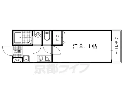京都市烏丸線 北大路駅 徒歩17分 5階建 築7年(1K/3階)の間取り写真