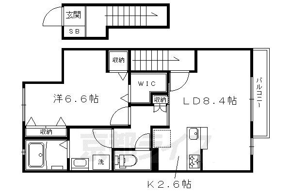 京都市東西線 二条城前駅 徒歩11分 2階建 築7年(1LDK/2階)の間取り写真
