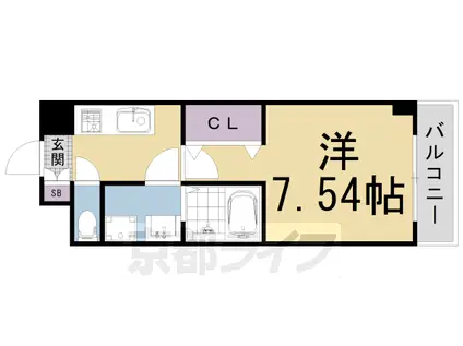 京都市東西線 二条城前駅 徒歩12分 4階建 築7年(1K/2階)の間取り写真