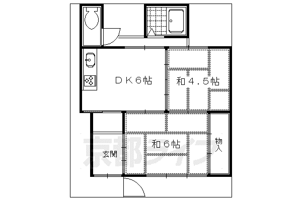 京都市烏丸線 北大路駅 徒歩19分 1階建 築62年(2DK)の間取り写真