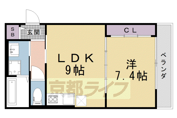 京福北野線 北野白梅町駅 徒歩9分 3階建 築7年(1LDK/3階)の間取り写真