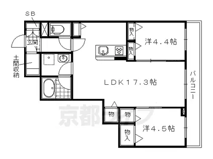 京都市烏丸線 北山駅(京都) 徒歩11分 3階建 築6年(2LDK/2階)の間取り写真