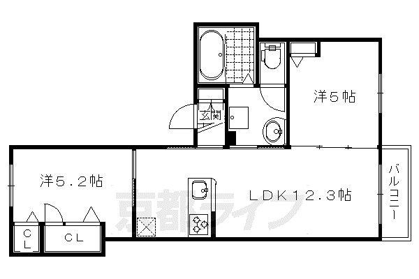 京都市烏丸線 北山駅(京都) 徒歩10分 2階建 築10年(2LDK/1階)の間取り写真