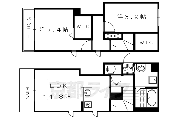 京都市烏丸線 北山駅(京都) 徒歩10分 2階建 築10年(2LDK/1階)の間取り写真