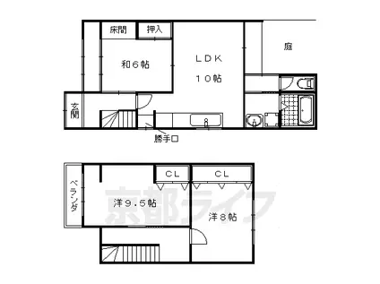 京都市烏丸線 北大路駅 徒歩12分 2階建 築67年(3LDK)の間取り写真