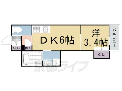 山陰本線 二条駅 徒歩10分 6階建 築6年(1DK/2階)の間取り写真