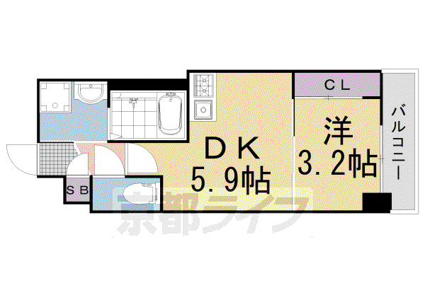 山陰本線 二条駅 徒歩10分 6階建 築7年(1DK/3階)の間取り写真